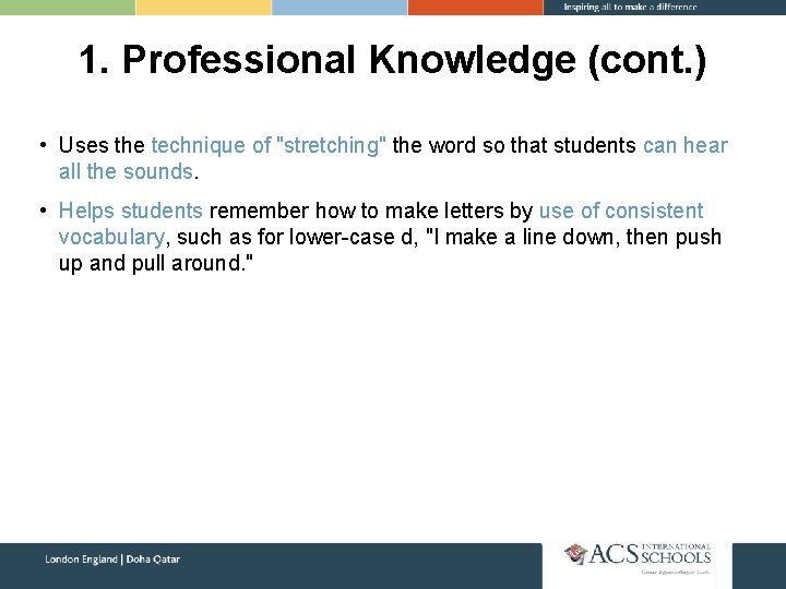 1. Professional Knowledge (cont. ) • Uses the technique of "stretching" the word so