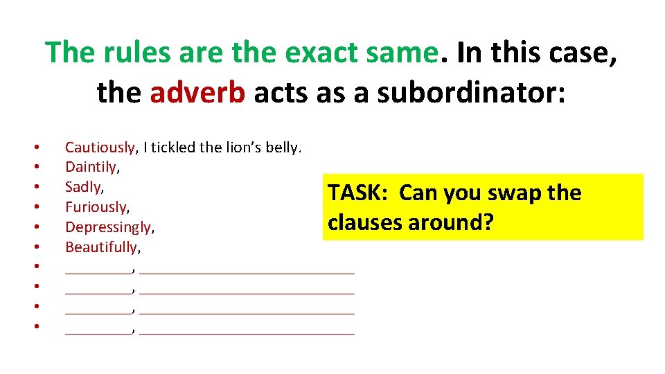 The rules are the exact same. In this case, the adverb acts as a The rules are the exact same. In this case, the adverb acts as a