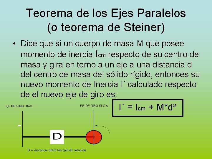 Teorema de los Ejes Paralelos (o teorema de Steiner) • Dice que si un