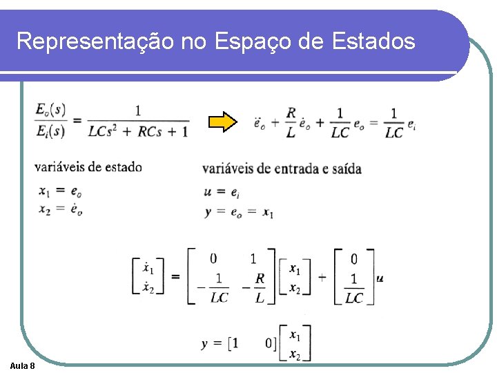 Representação no Espaço de Estados Aula 8 