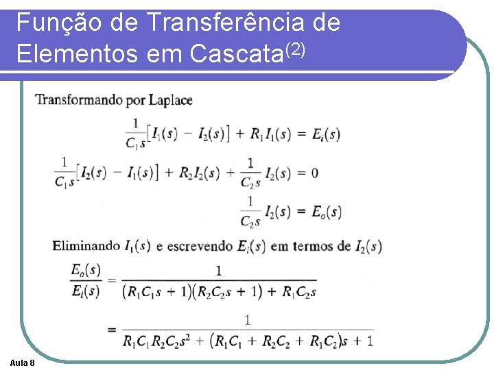 Função de Transferência de Elementos em Cascata(2) Aula 8 