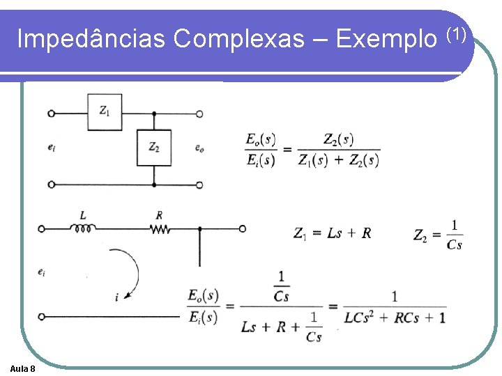 Impedâncias Complexas – Exemplo (1) Aula 8 