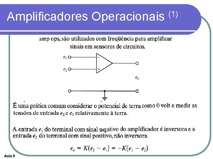 Amplificadores Operacionais (1) Aula 8 