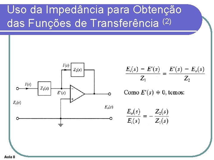 Uso da Impedância para Obtenção das Funções de Transferência (2) Aula 8 