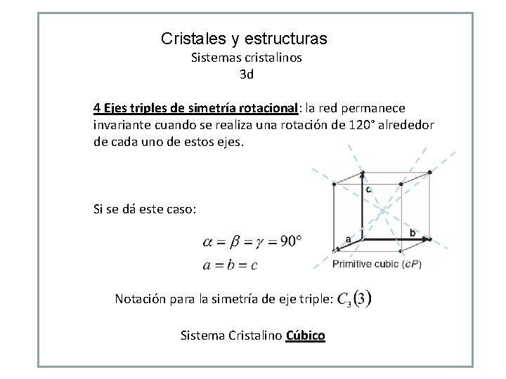 Cristales y estructuras Sistemas cristalinos 3 d 4 Ejes triples de simetría rotacional: la Cristales y estructuras Sistemas cristalinos 3 d 4 Ejes triples de simetría rotacional: la