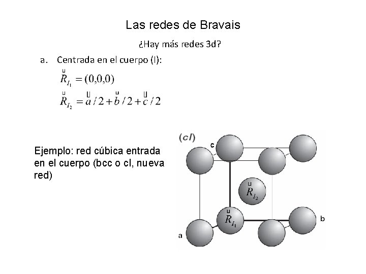 Las redes de Bravais ¿Hay más redes 3 d? a. Centrada en el cuerpo Las redes de Bravais ¿Hay más redes 3 d? a. Centrada en el cuerpo