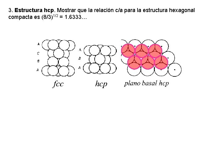3. Estructura hcp. Mostrar que la relación c/a para la estructura hexagonal compacta es 3. Estructura hcp. Mostrar que la relación c/a para la estructura hexagonal compacta es