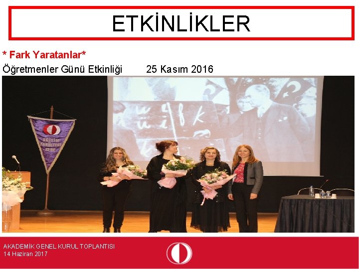 ETKİNLİKLER * Fark Yaratanlar* Öğretmenler Günü Etkinliği AKADEMİK GENEL KURUL TOPLANTISI 14 Haziran 2017