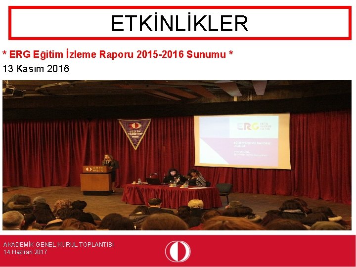 ETKİNLİKLER * ERG Eğitim İzleme Raporu 2015 -2016 Sunumu * 13 Kasım 2016 AKADEMİK