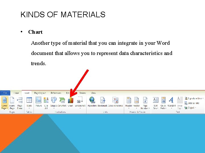 KINDS OF MATERIALS • Chart Another type of material that you can integrate in