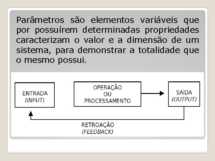 Parâmetros são elementos variáveis que por possuírem determinadas propriedades caracterizam o valor e a