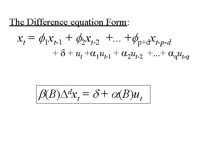 The Difference equation Form: xt = f 1 xt-1 + f 2 xt-2 +.