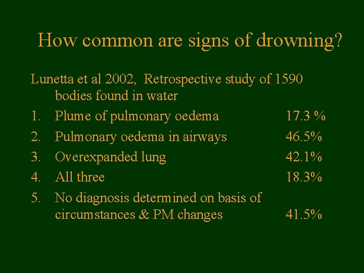 How common are signs of drowning? Lunetta et al 2002, Retrospective study of 1590