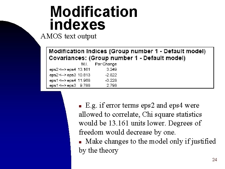 Modification indexes AMOS text output E. g. if error terms eps 2 and eps