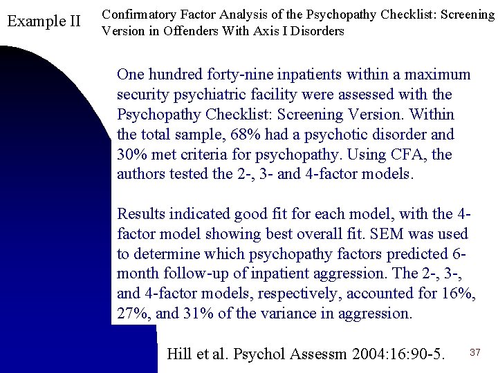 Example II Confirmatory Factor Analysis of the Psychopathy Checklist: Screening Version in Offenders With