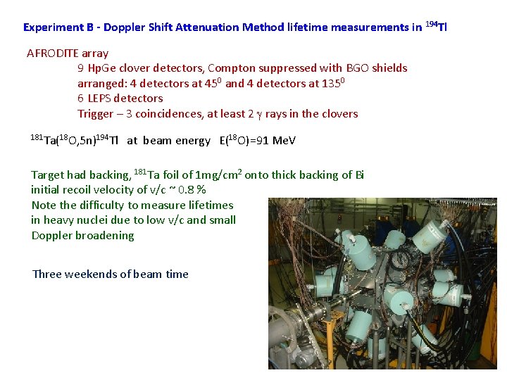 Experiment B - Doppler Shift Attenuation Method lifetime measurements in 194 Tl AFRODITE array