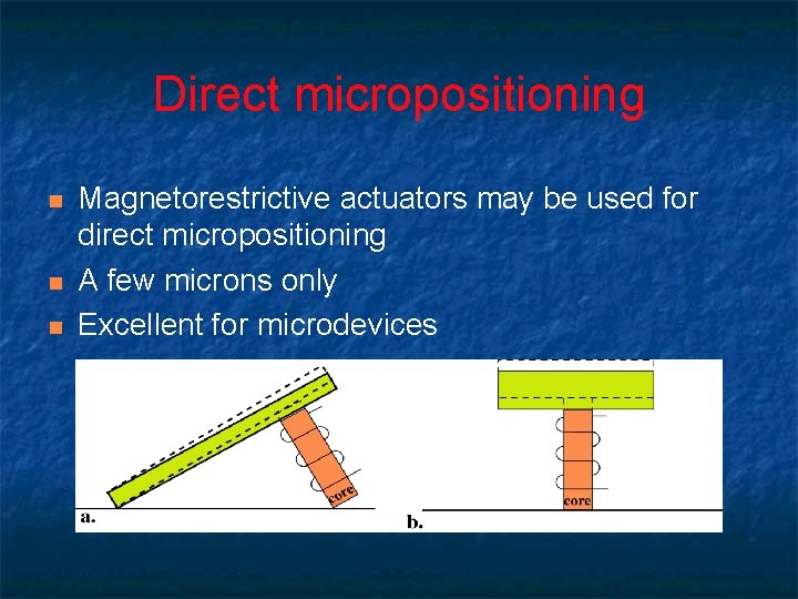 Direct micropositioning n n n Magnetorestrictive actuators may be used for direct micropositioning A Direct micropositioning n n n Magnetorestrictive actuators may be used for direct micropositioning A