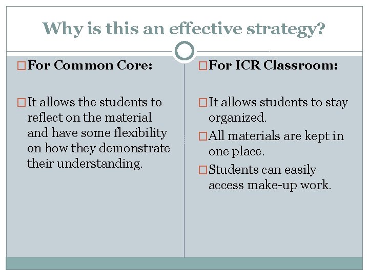 Why is this an effective strategy? �For Common Core: �For ICR Classroom: �It allows
