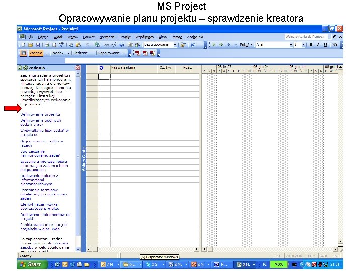 MS Project Opracowywanie planu projektu – sprawdzenie kreatora 