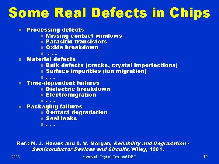 Some Real Defects in Chips n n Processing defects n Missing contact windows n