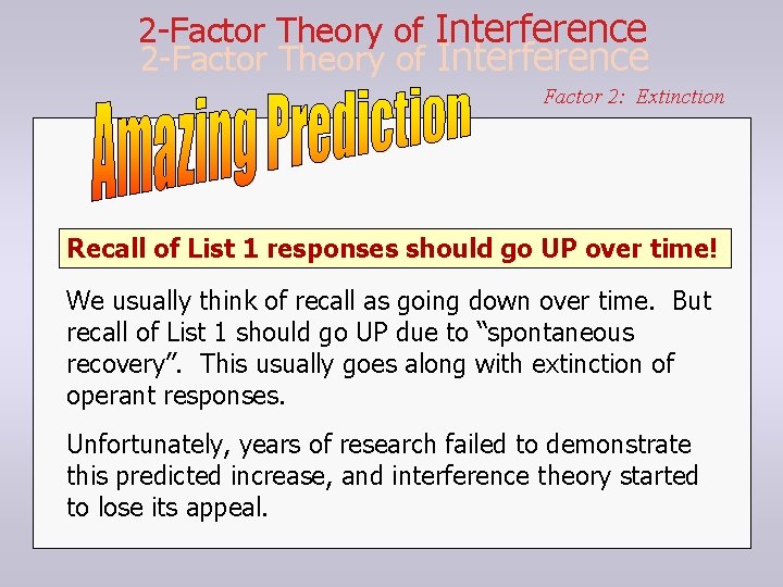 2 -Factor Theory of Interference Factor 2: Extinction Recall of List 1 responses should