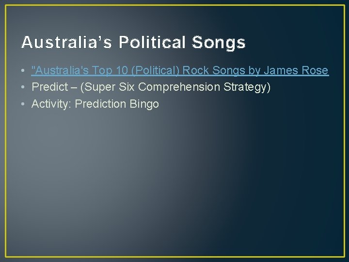 Australia’s Political Songs • "Australia's Top 10 (Political) Rock Songs by James Rose •