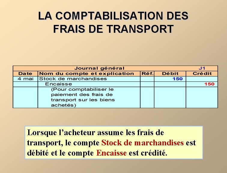 LA COMPTABILISATION DES FRAIS DE TRANSPORT Lorsque l’acheteur assume les frais de transport, le