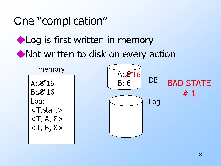 One “complication” u. Log is first written in memory u. Not written to disk