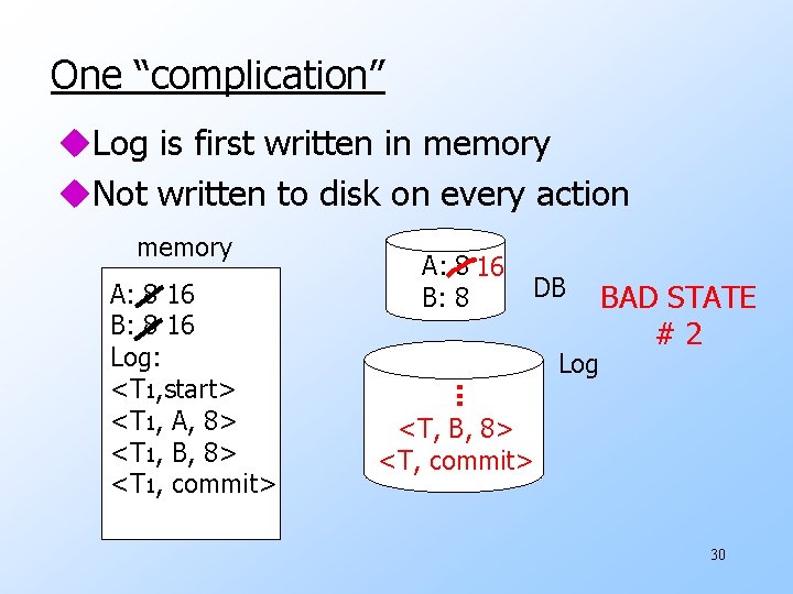 One “complication” u. Log is first written in memory u. Not written to disk