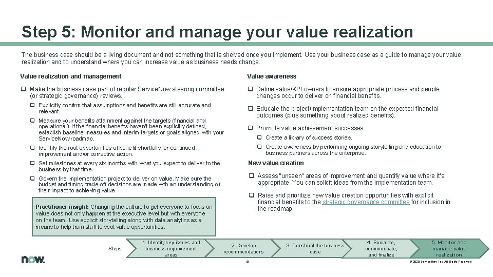 Step 5: Monitor and manage your value realization The business case should be a