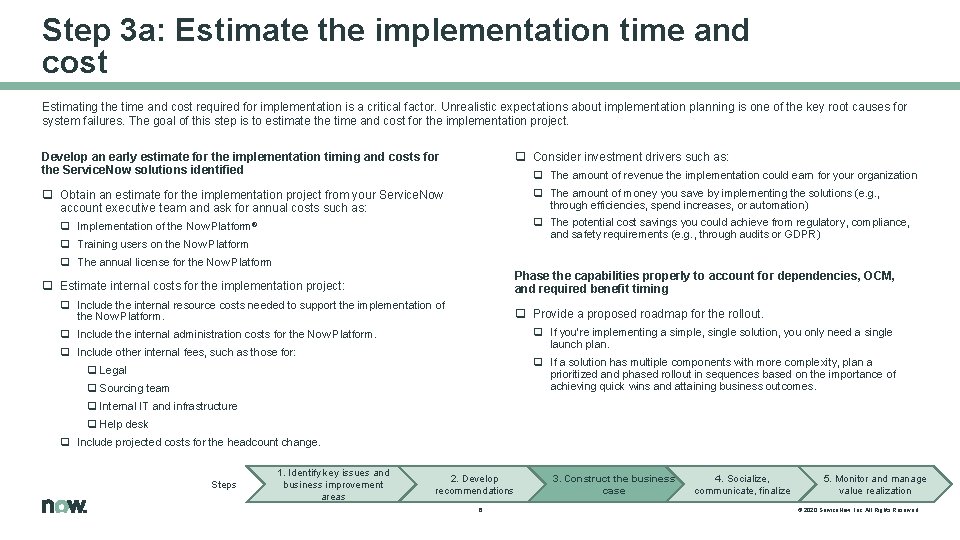 Step 3 a: Estimate the implementation time and cost Estimating the time and cost