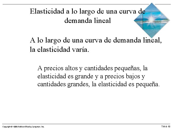 Elasticidad a lo largo de una curva de demanda lineal A lo largo de Elasticidad a lo largo de una curva de demanda lineal A lo largo de