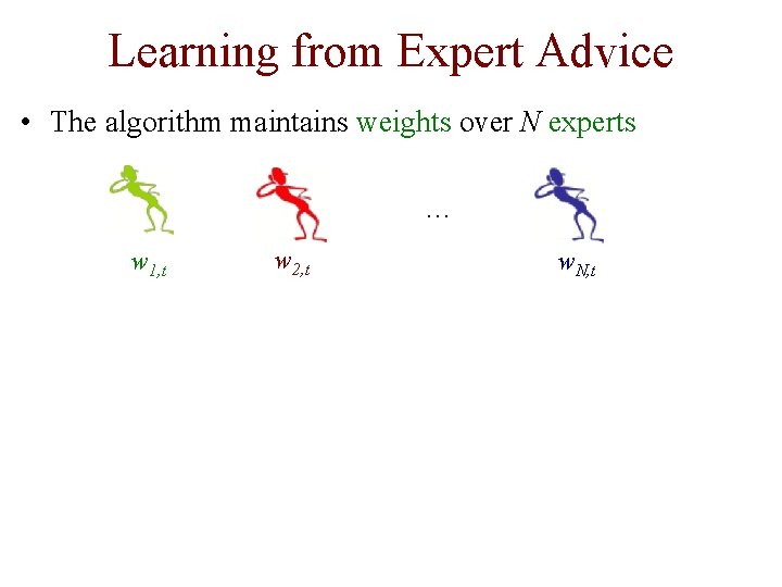 Learning from Expert Advice • The algorithm maintains weights over N experts … w