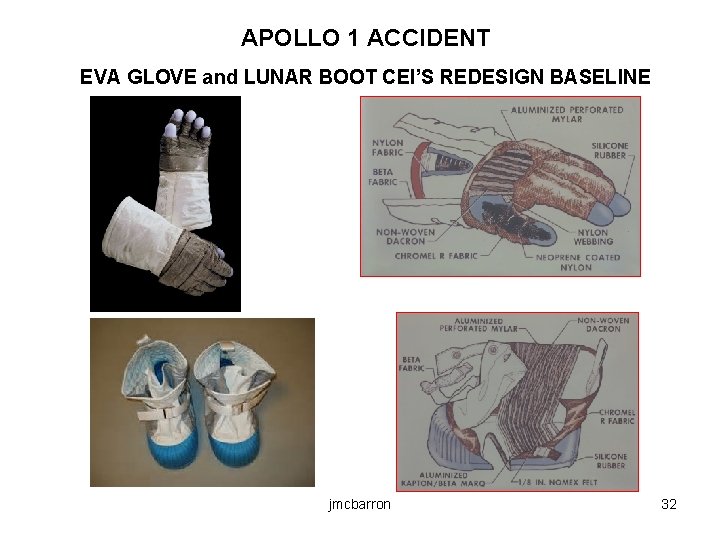 APOLLO 1 ACCIDENT EVA GLOVE and LUNAR BOOT CEI’S REDESIGN BASELINE jmcbarron 32 