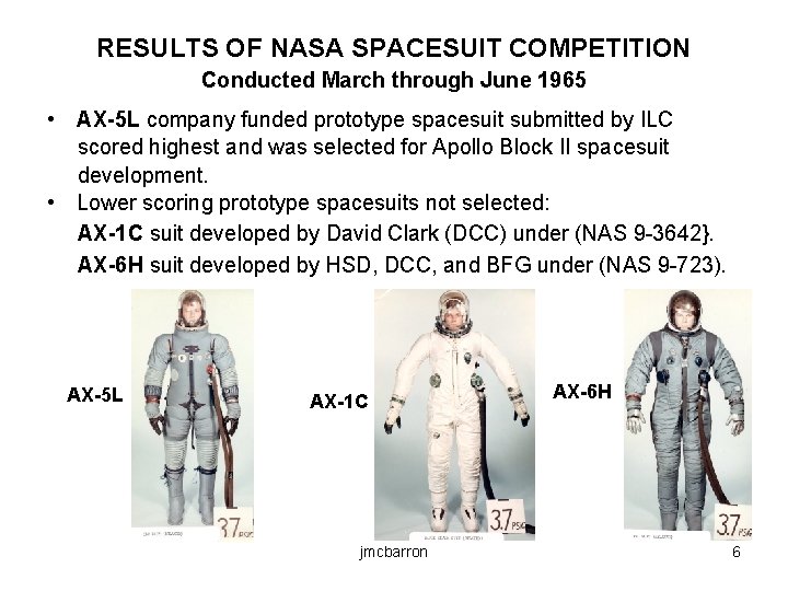 RESULTS OF NASA SPACESUIT COMPETITION Conducted March through June 1965 • AX-5 L company