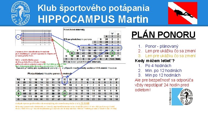 Klub športového potápania HIPPOCAMPUS Martin PLÁN PONORU 1. Ponor - plánovaný 2. Len pre