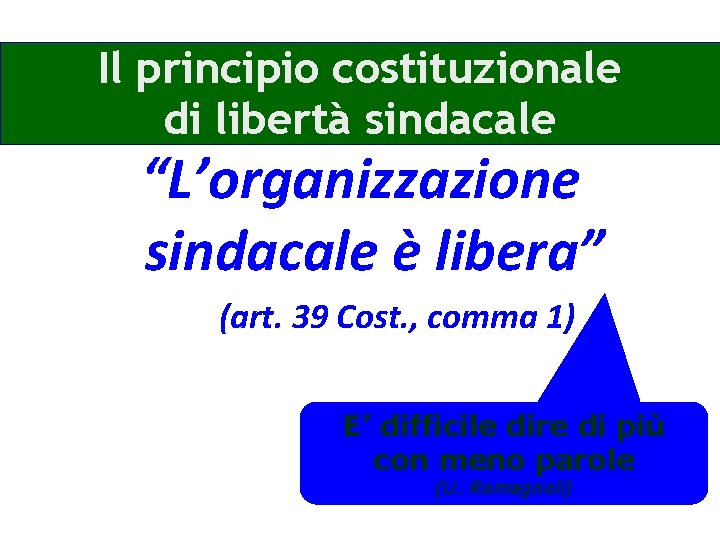 Il principio costituzionale di libertà sindacale “L’organizzazione sindacale è libera” (art. 39 Cost. ,