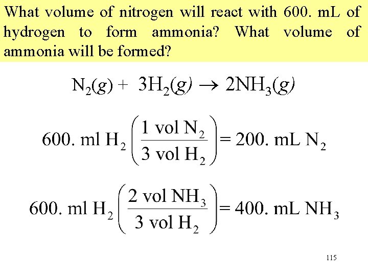 What volume of nitrogen will react with 600. m. L of hydrogen to form