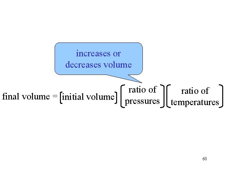 increases or decreases volume final volume = initial volume ratio of pressures ratio of