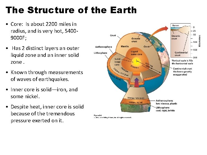 The Structure of the Earth • Core: Is about 2200 miles in radius, and The Structure of the Earth • Core: Is about 2200 miles in radius, and