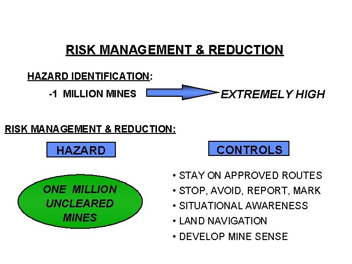 RISK MANAGEMENT & REDUCTION HAZARD IDENTIFICATION: EXTREMELY HIGH -1 MILLION MINES RISK MANAGEMENT &