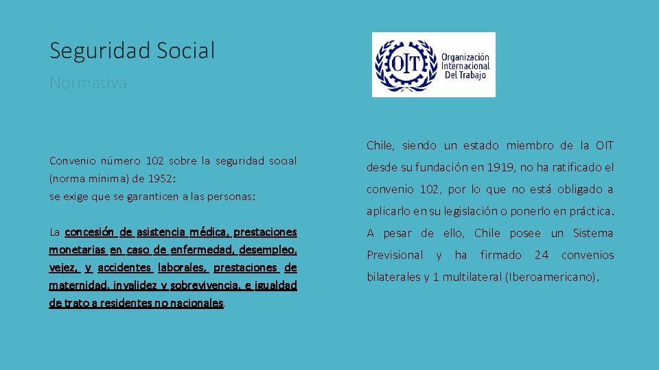 Seguridad Social Normativa Convenio número 102 sobre la seguridad social (norma mínima) de 1952: