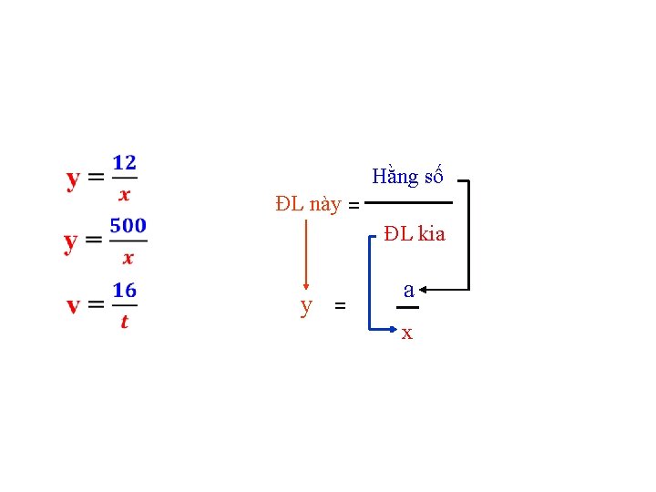  Hằng số ĐL này = ĐL kia y = a x 