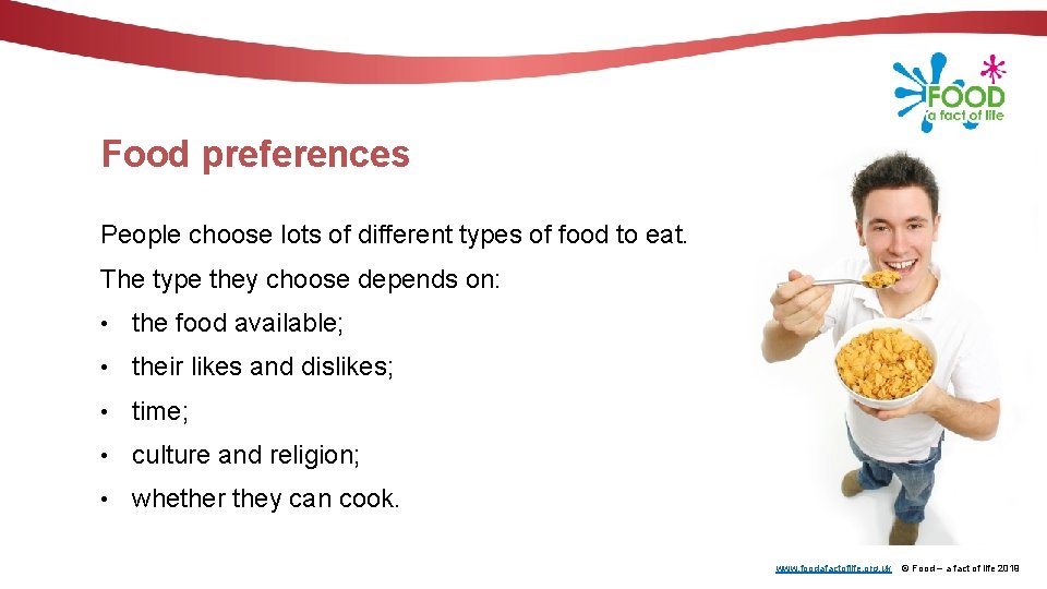 Food preferences People choose lots of different types of food to eat. The type