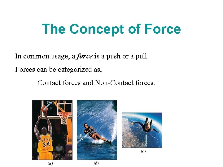 The Concept of Force In common usage, a force is a push or a