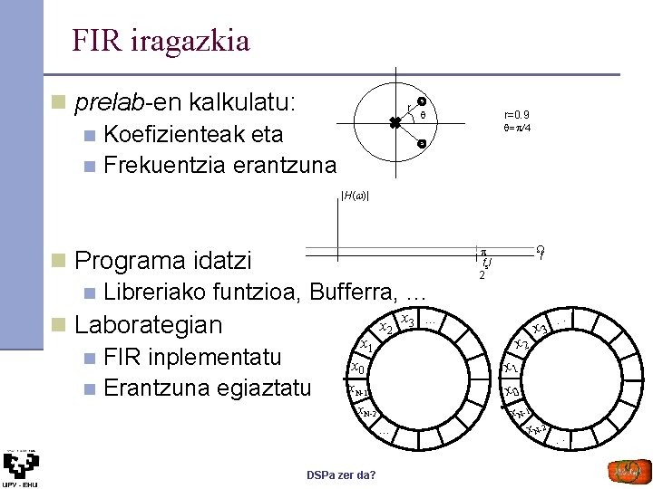 FIR iragazkia n prelab-en kalkulatu: n Koefizienteak eta n Frekuentzia erantzuna r r=0. 9