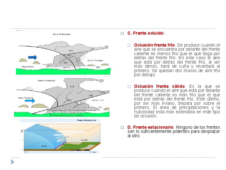 � � C. Frente ocluido: � Oclusión frente frío. Se produce cuando el aire