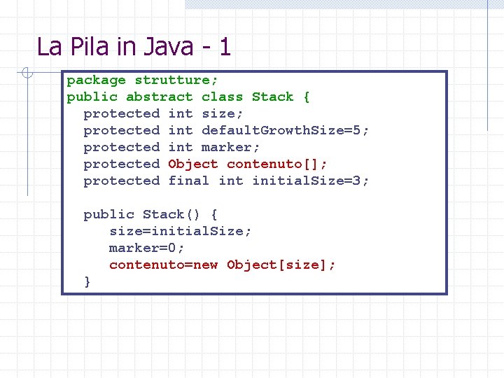 La Pila in Java - 1 package strutture; public abstract class Stack { protected