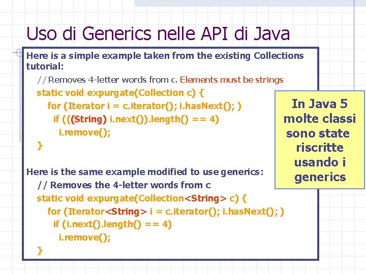 Uso di Generics nelle API di Java Here is a simple example taken from