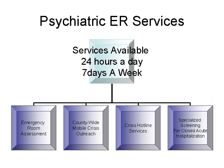 Psychiatric ER Services Available 24 hours a day 7 days A Week Emergency Room